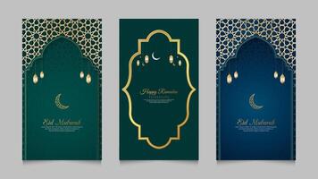 Ramadan kareem e eid mubarak islamico realistico sociale media storie collezione modello vettore