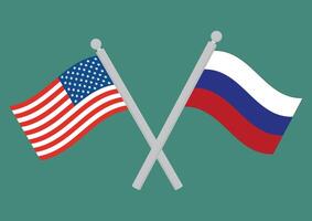 Stati Uniti d'America vs Russia. bandiera di unito stati di America e Russia su pennone vettore