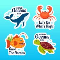 oceani giorno etichetta piatto cartone animato mano disegnato modelli sfondo illustrazione vettore