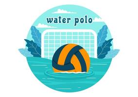 acqua polo sport vettore illustrazione con giocatore giocando per gettare il palla su il avversari obbiettivo nel il nuoto piscina nel piatto cartone animato sfondo