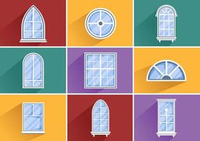 Casa architettura vettore illustrazione con porte e finestre vario forme, colori e dimensioni nel piatto cartone animato sfondo