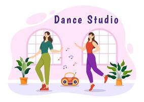 danza studio vettore illustrazione con danza coppie l'esecuzione accompagnato di musica nel piatto cartone animato sfondo design
