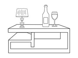 caffè e tè tavolo con bicchiere e di legno tavolo, tazza di caldo tè e tè foglia su il di legno tavolo e il tè piantagioni sfondo vettore