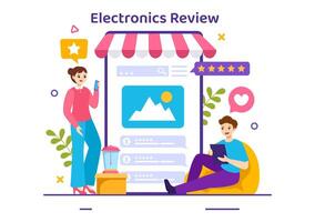 elettronica revisione vettore illustrazione con cliente valutazione qualità di servizio o applicazione e fornire risposta nel piatto cartone animato sfondo