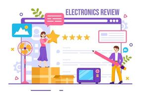 elettronica revisione vettore illustrazione con cliente valutazione qualità di servizio o applicazione e fornire risposta nel piatto cartone animato sfondo