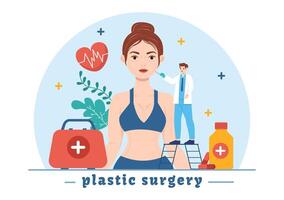 plastica chirurgia vettore illustrazione di medico chirurgico operazione su il corpo o viso come previsto utilizzando Avanzate attrezzatura nel cartone animato sfondo