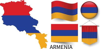 il vario modelli di il Armenia nazionale bandiere e il carta geografica di dell'Armenia frontiere vettore