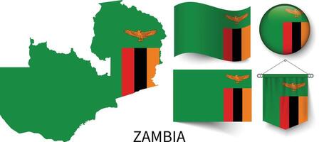 il vario modelli di il Zambia nazionale bandiere e il carta geografica di quello dello Zambia frontiere vettore
