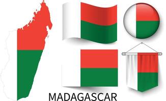 il vario modelli di il Madagascar nazionale bandiere e il carta geografica di del madagascar frontiere vettore
