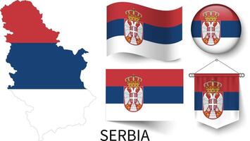 il vario modelli di il Serbia nazionale bandiere e il carta geografica di quello della Serbia frontiere vettore