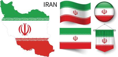 il vario modelli di il mi sono imbattuto nazionale bandiere e il carta geografica di dell'Iran frontiere vettore