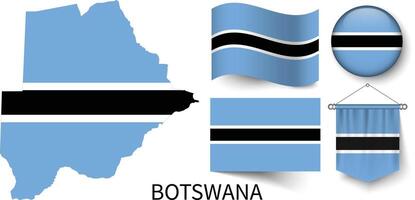 il vario modelli di il Botswana nazionale bandiere e il carta geografica di del Botswana frontiere vettore