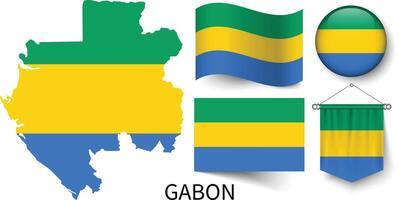 il vario modelli di il Gabon nazionale bandiere e il carta geografica di quello del Gabon frontiere vettore