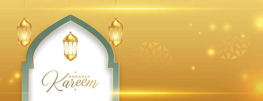 Ramadan kareem brillante d'oro bandiera design vettore