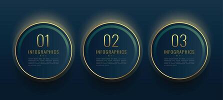 3 passo flusso di lavoro d'oro Infografica bandiera design vettore