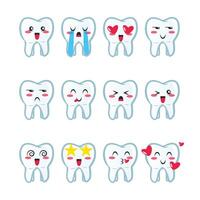 impostato dente emoji collezione di emoticon nel cartone animato stile isolato su bianca sfondo, vettore illustrazione