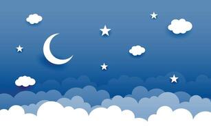 papercut stile metà Luna e stella sfondo con nuvole design vettore