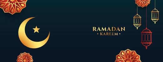 santo Ramadan mese bandiera con Luna e Arabo decorazione vettore