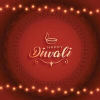 contento Diwali occasione sfondo con leggero festone design vettore