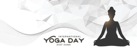 moderno internazionale yoga giorno manifesto nel Basso poli stile vettore