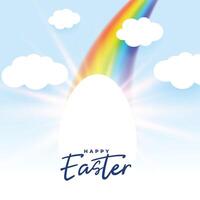 contento Pasqua carta con colorato arcobaleno e cielo nuvole vettore