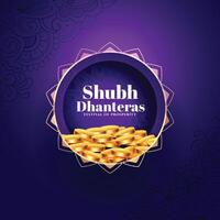 bellissimo shubh dhanteras saluto sfondo con d'oro moneta design vettore