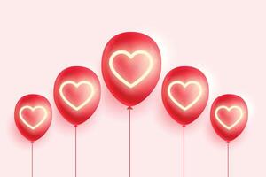 realistico palloncini con neon cuori san valentino giorno sfondo vettore