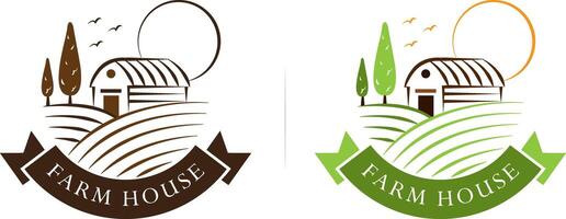azienda agricola Casa logo nel inciso stile vettore illustrazione