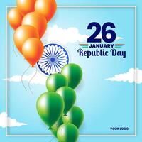 26 gennaio repubblica giorno di India celebrazione con indiano bandiera e palloncini vettore