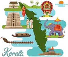 turismo e tradizionale cultura con kerala carta geografica, India vettore