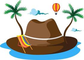 spiaggia cappello paesaggio concetto con rilassante sedia vettore