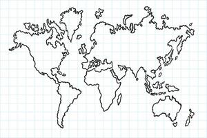 mano disegnato piatto mondo carta geografica. isolato e vero penna schizzo, vettore illustrazione