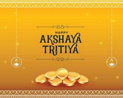 akshaya tritiya d'oro carta con d'oro monete vettore