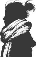 ai generato silhouette donna con neve sciarpa nero colore solo vettore