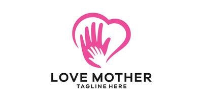 logo design amore madre, bambini cura, Salute cura logo design modello, icona, idea, simbolo, creativo. vettore