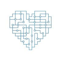 lineare circuito tavola con cuore forma per amore tecnologia metafora. vettore logo illustrazione.