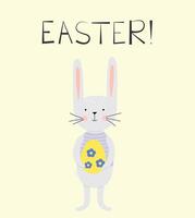 il Pasqua coniglietto detiene un' dipinto uovo nel il suo zampe. Pasqua uovo. contento Pasqua. orizzontale manifesto, Pasqua saluto carta, contento Pasqua striscione. vettore