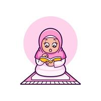 carino cartone animato musulmano bambini lettura il Corano vettore