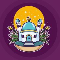 carino cartone animato moschea con Luna e stelle vettore
