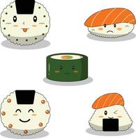 kawaii Sushi illustrazione. carino cartone animato personaggio su bianca sfondo. vettore
