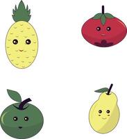 kawaii frutta portafortuna collezione. piatto cartone animato vettore icona.