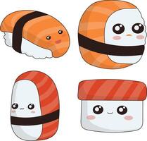 kawaii Sushi illustrazione su bianca sfondo. cartone animato personaggio design. isolato vettore icone