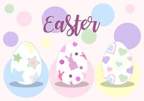 colorato e Pasqua uova con il nome di evento su luci Multi colori isolato su bianca sfondo. Pasqua vacanza nel vettore design
