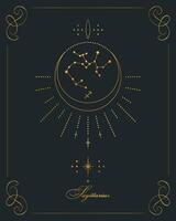 Magia astrologia manifesto con costellazione Sagittario, tarocco carta. d'oro design su un' nero sfondo. verticale illustrazione, vettore