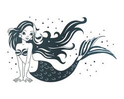 Magia sirena con stelle, blu e bianca design. schizzo per figli di colorazione. illustrazione, vettore