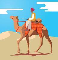 indiano rajasthani uomo su cammello cavalcata nel deserto reali gratuito vettore illustrazione