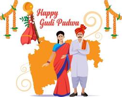 Gudi Padwa Festival con maharastriano coppia vettore