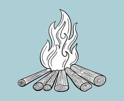 falò legna da ardere fiamma bruciando, fuoco di bivacco mano disegnato vettore illustrazione isolato