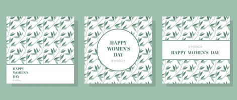 bellissimo impostato di cartolina per marzo 8 e Da donna giorno con floreale foglia modello. moderno minimalista e piatto design vettore