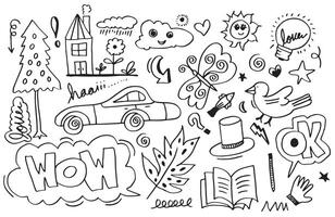 disegnato a mano carino scarabocchio impostato su bianca sfondo. scarabocchio design elementi.doodle bambini per decorazione e colorazione pagina. vettore